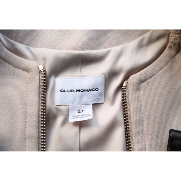 Club Monaco Faye Coat Leather Cuffs Cream Black Size Small - Picture 11 of 12